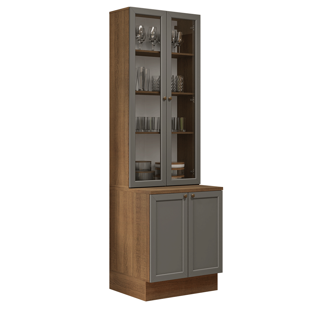Combo Gabinete + Vitrina 70 cm Marrón/Gris Vik Madesa 01