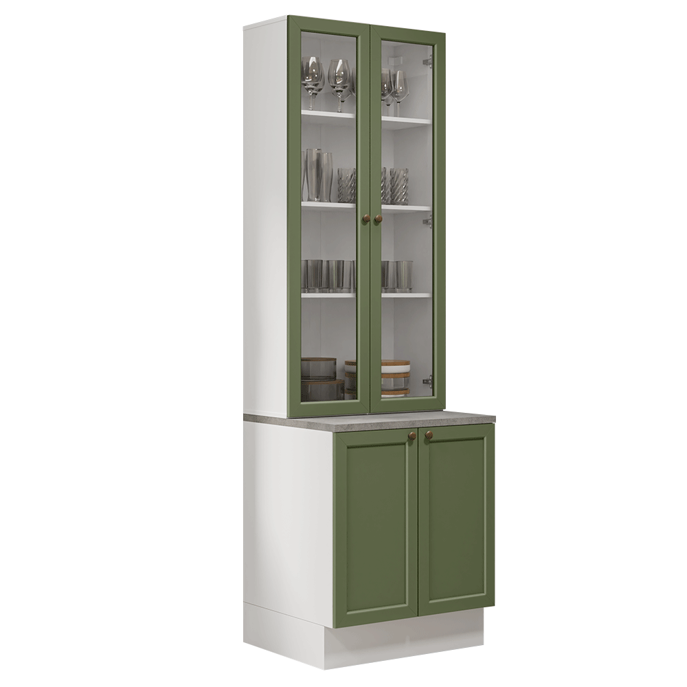 Combo Gabinete + Vitrina 70 cm Blanco/Verde Vik Madesa 01
