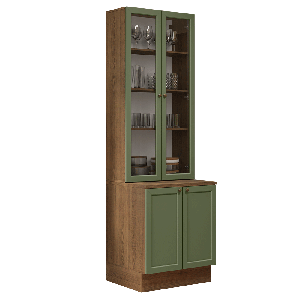 Combo Gabinete + Vitrina 70 cm Marrón/Verde Vik Madesa 01