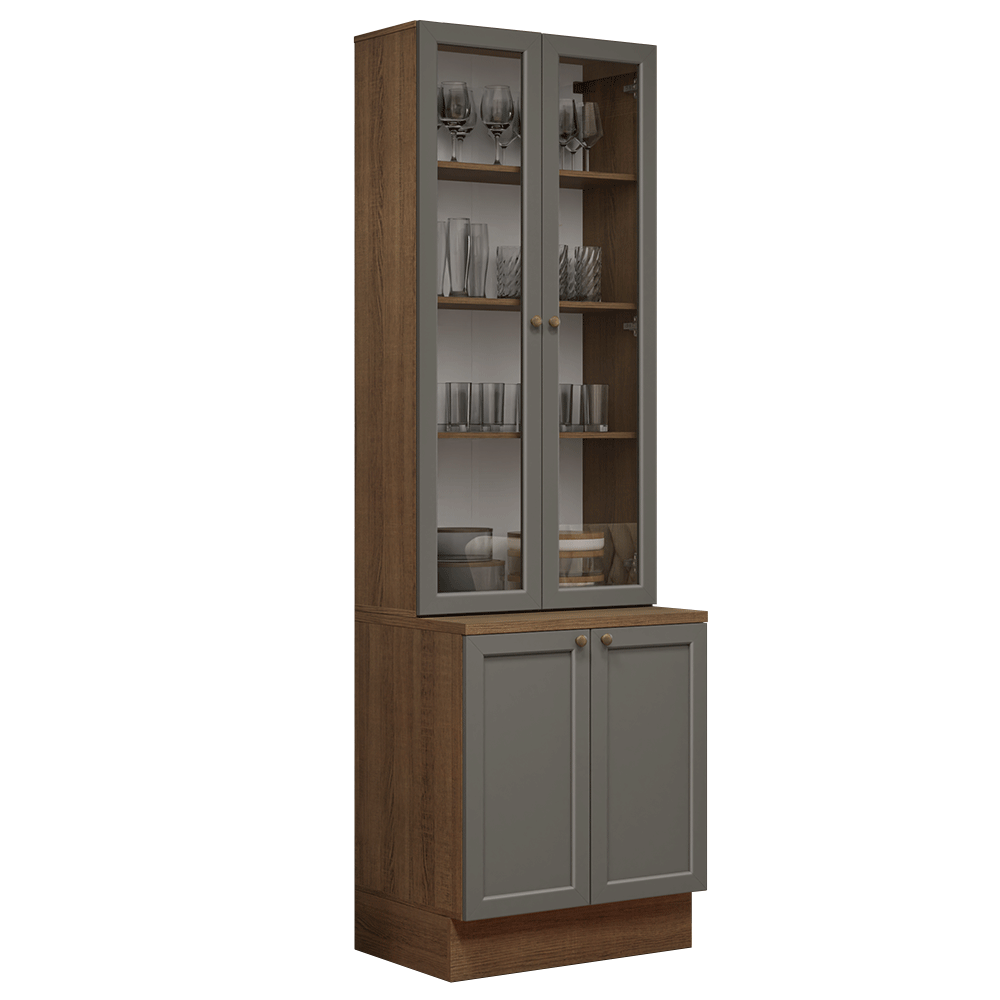 Combo Gabinete + Vitrina 70 cm Marrón/Gris Vik Madesa 02