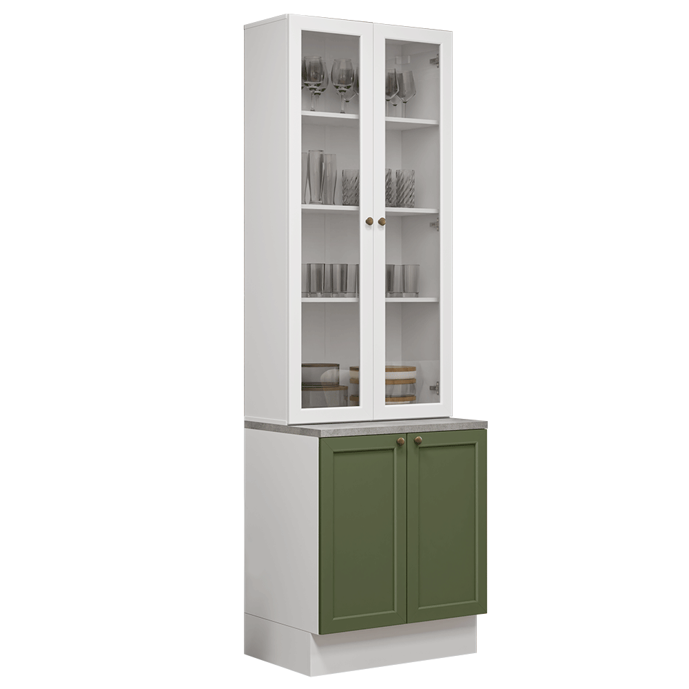 Combo Gabinete + Vitrina 70 cm Blanco/Verde/Blanco Vik Madesa 02