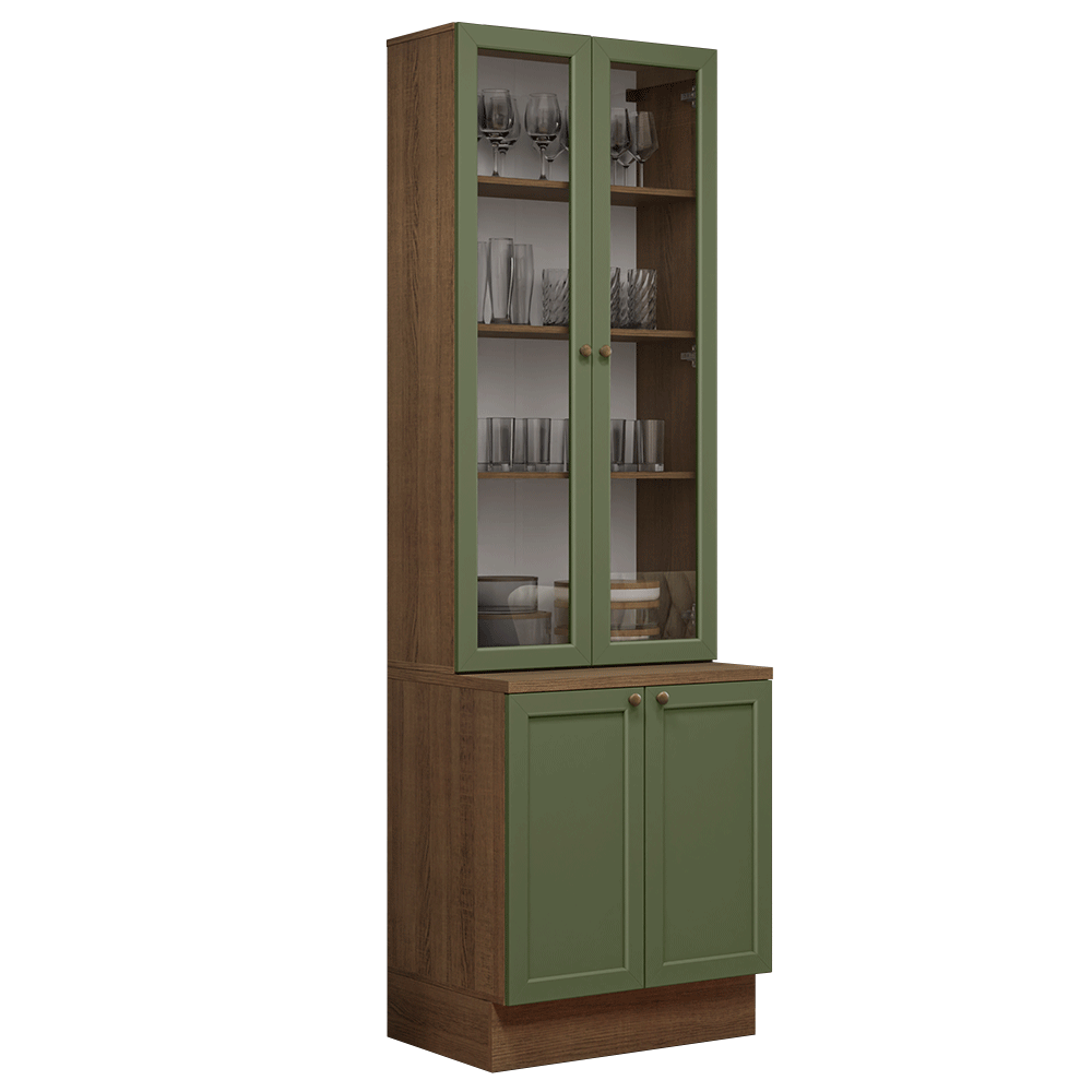 Combo Gabinete + Vitrina 70 cm Marrón/Verde Vik Madesa 02