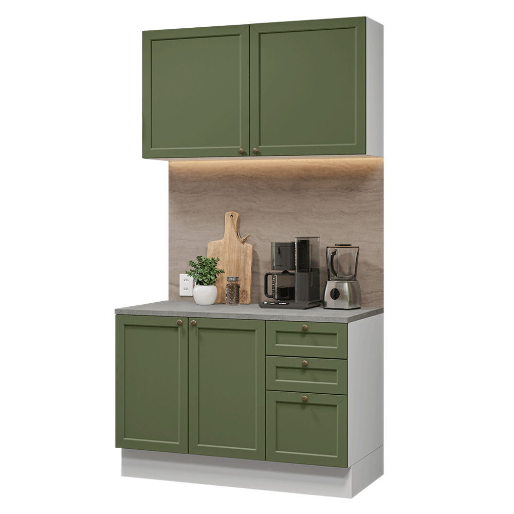 Cocina Integral 120 cm Blanco/Verde Vik Madesa 01