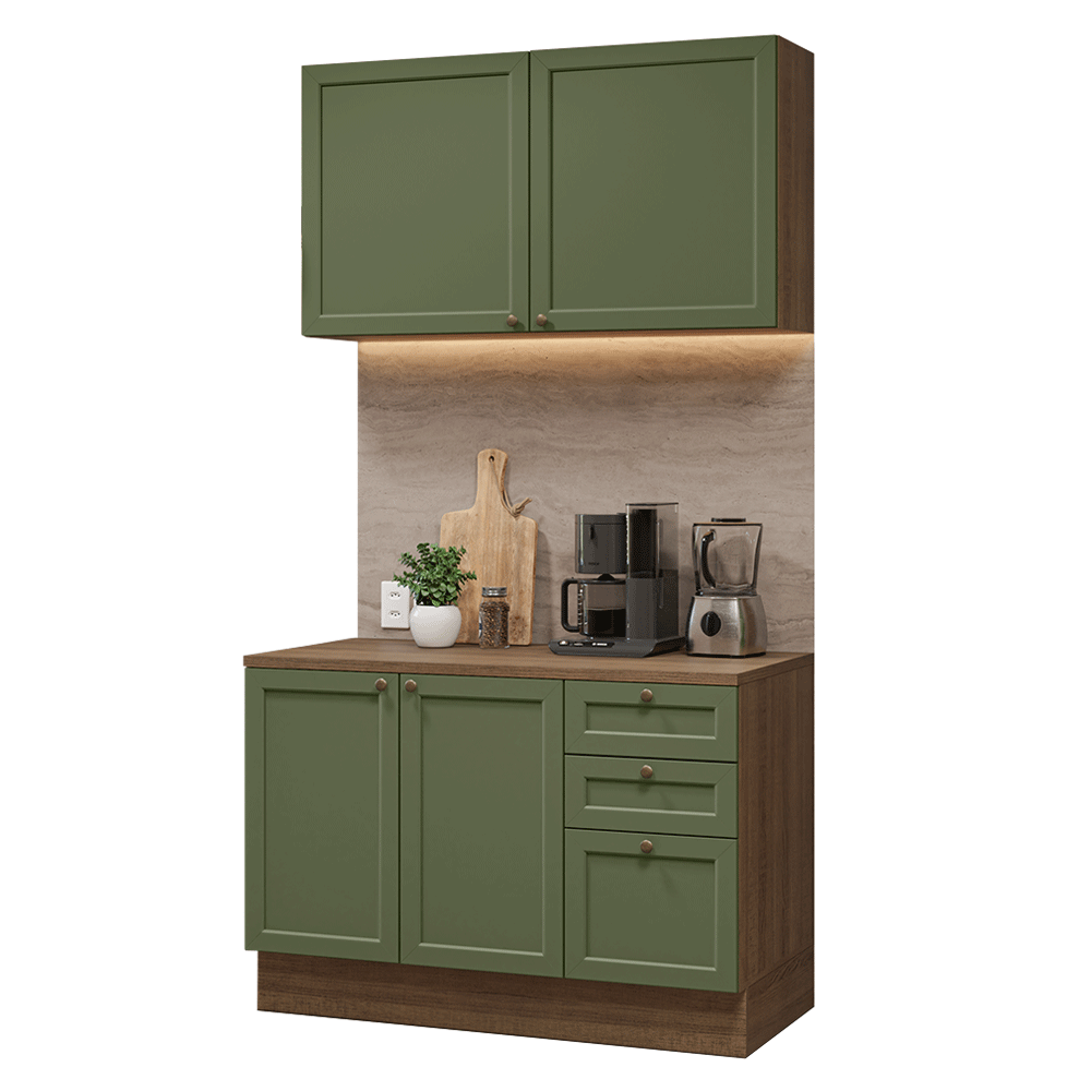 Cocina Integral 120 cm Marrón/Verde Vik Madesa 01