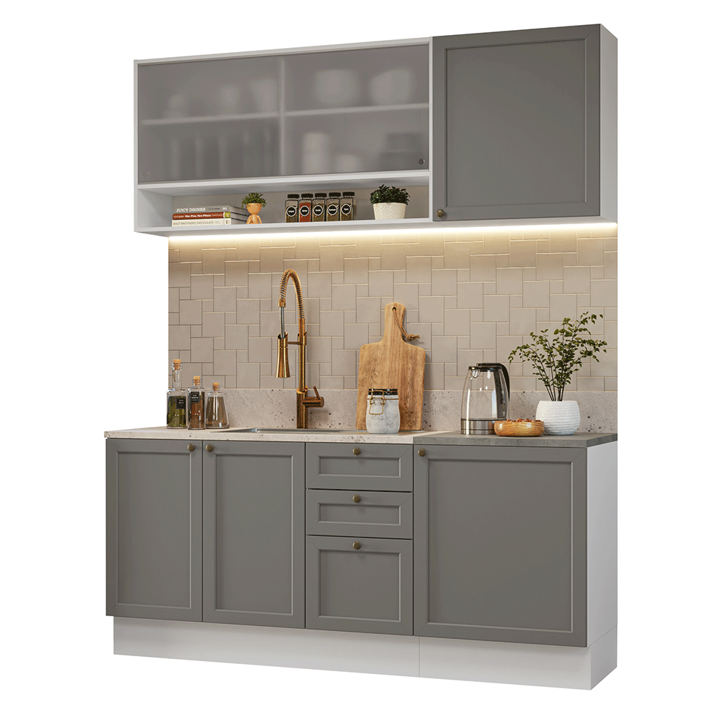 Cocina Integral 180 cm Blanco/Gris Vik Madesa 03
