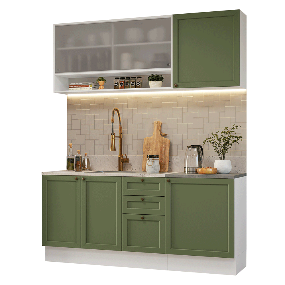 Cocina Integral 180 cm Blanco/Verde Vik Madesa 03
