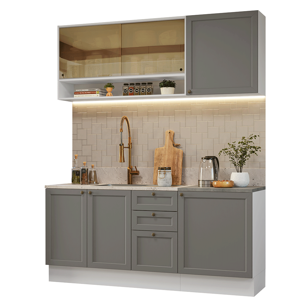 Cocina Integral 180 cm Blanco/Gris Vik Madesa 04