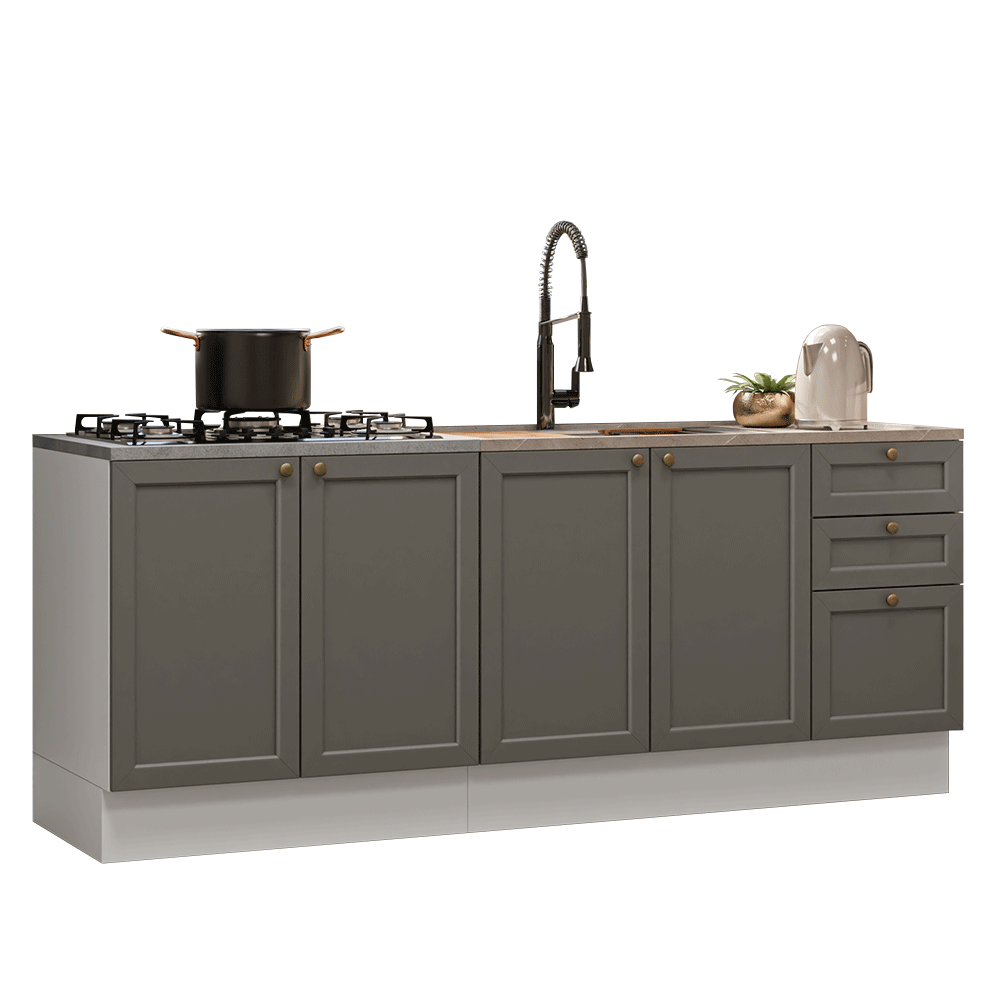 Combo con 2 Gabinetes de Cocina 4 Puertas 3 Cajones (Sin encimera/Fregadero/Tarja) Blanco/Gris Vik Madesa 01