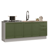 Combo con 2 Gabinetes de Cocina 4 Puertas 3 Cajones (Sin encimera/Fregadero/Tarja) Blanco/Verde Vik Madesa 01