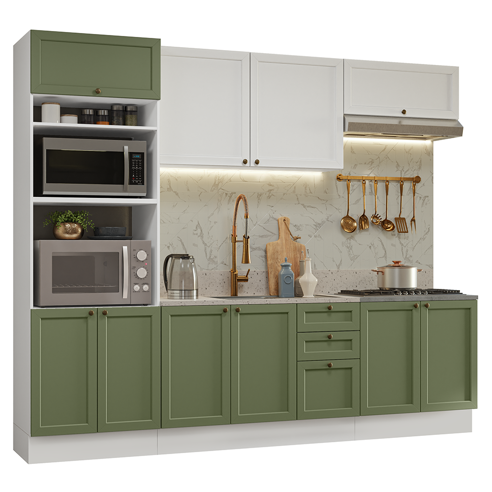 Cocina Integral 270 cm Blanco/Verde/Blanco Vik Madesa 01