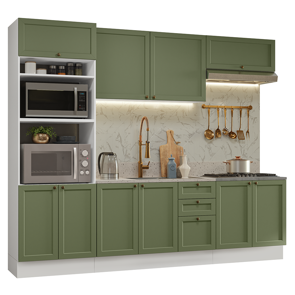 Cocina Integral 270 cm Blanco/Verde Vik Madesa 01