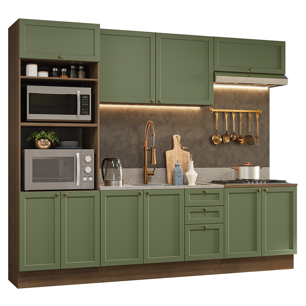 Cocina Integral 270 cm Con Mueble para Horno Marrón/Verde Vik Madesa