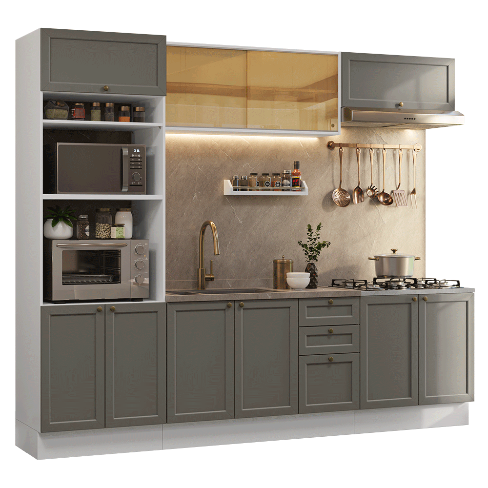Cocina Integral 270 cm Blanco/Gris Vik Madesa 02