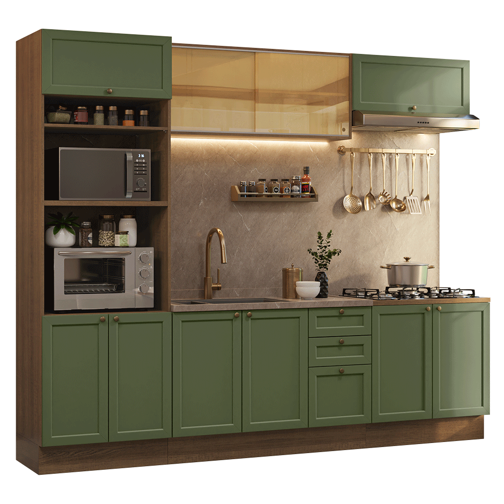 Cocina Integral 270 cm Marrón/Verde Vik Madesa 02