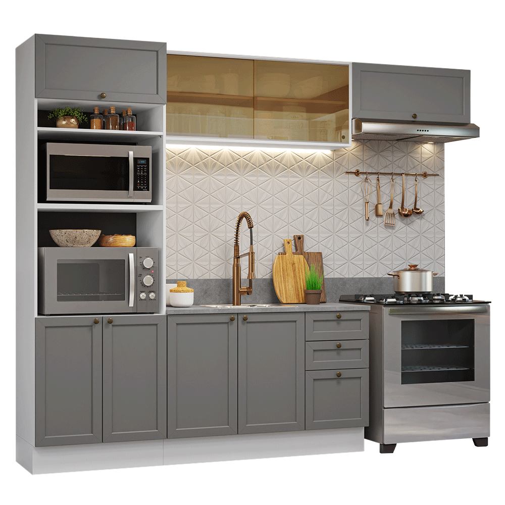 Cocina Integral 270 cm Blanco/Gris Vik Madesa 04