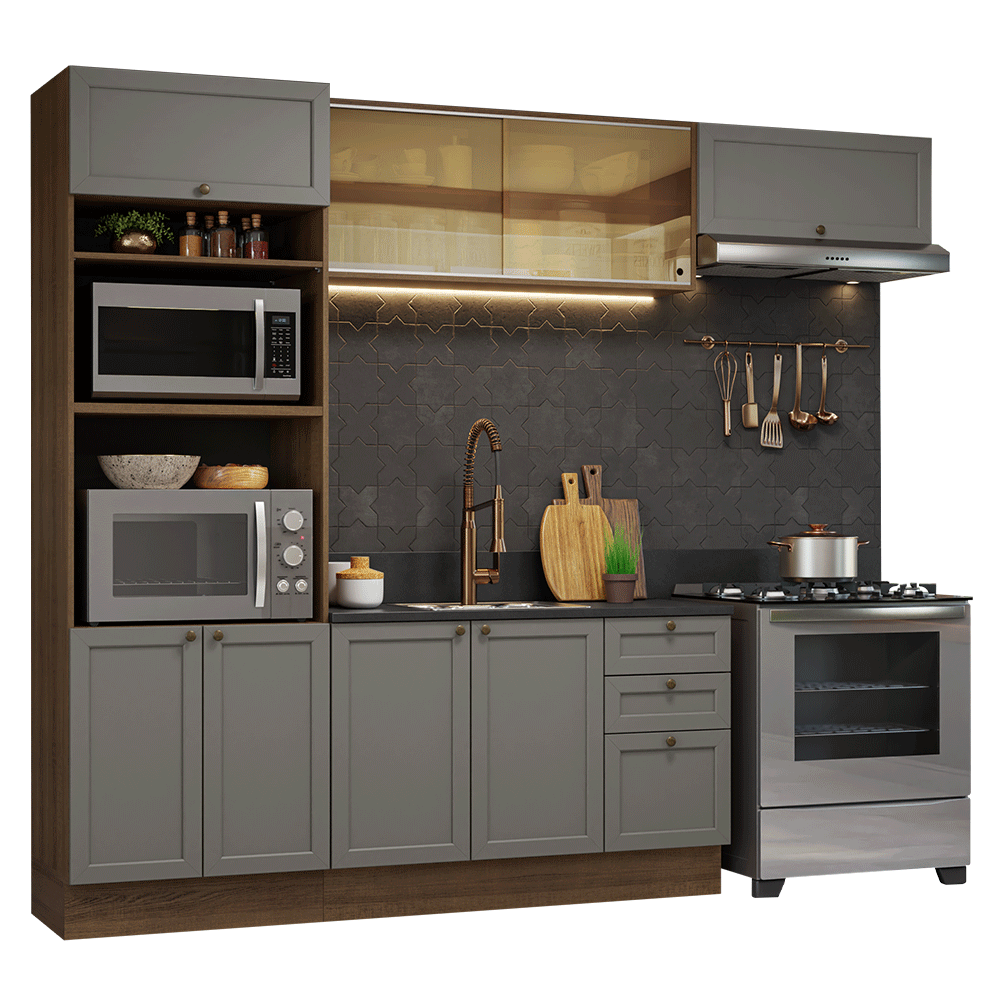 Cocina Integral 270 cm Con Mueble para Horno Marrón/Gris Vik Madesa