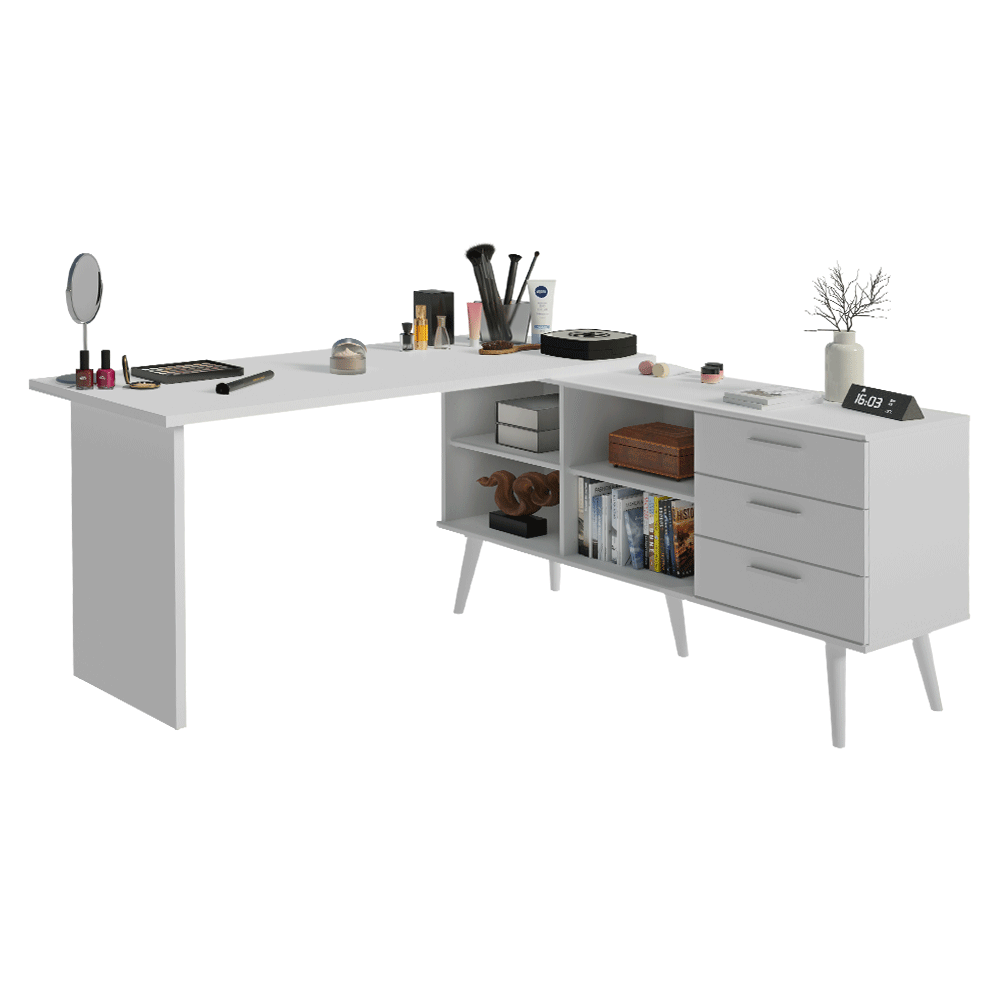Tocador Esquinero 302 x 60 cm 3 Cajones Blanco Madesa