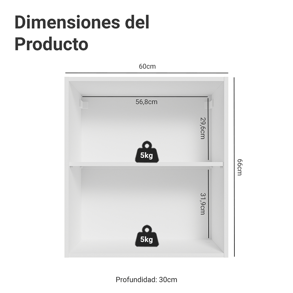 Gabinete Superior para Recámara 60 cm 2 Nichos Neo Blanco