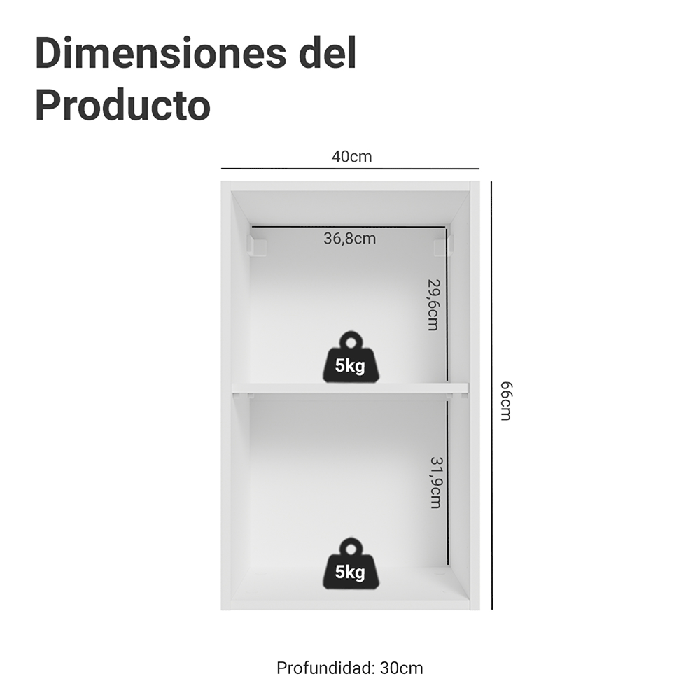 Gabinete Superior para Recámara 40 cm 2 Nichos Neo Blanco