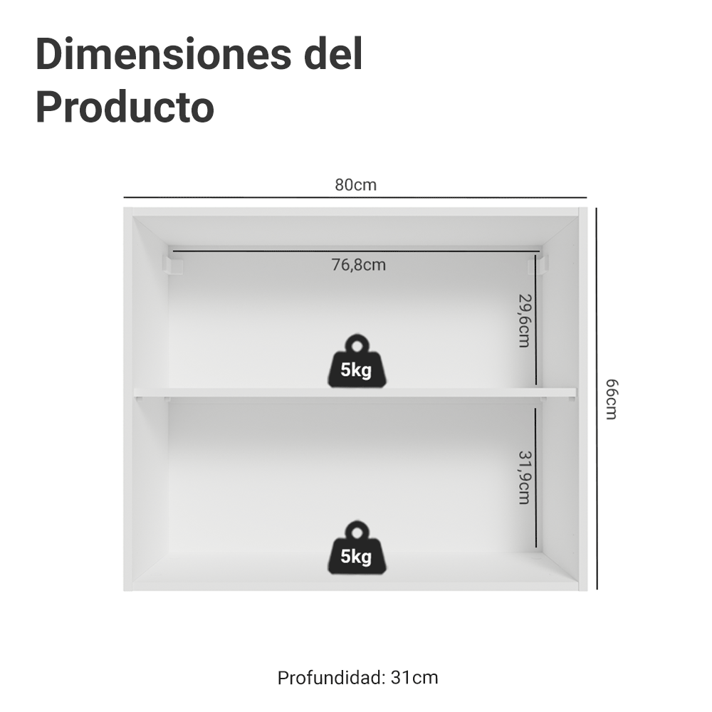 Gabinete Superior para Recámara 80 cm 2 Puertas Blanco Neo Madesa