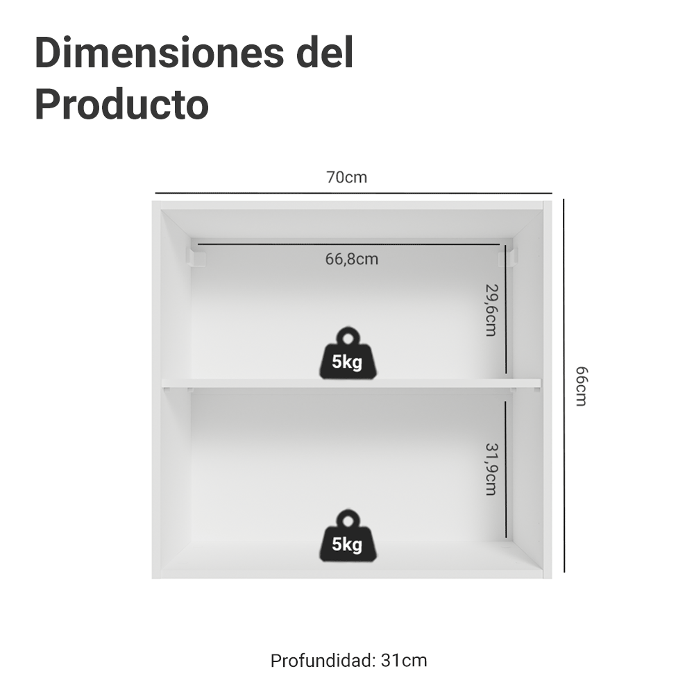 Gabinete Superior para Recámara 70 cm 2 Puertas Blanco Neo Madesa