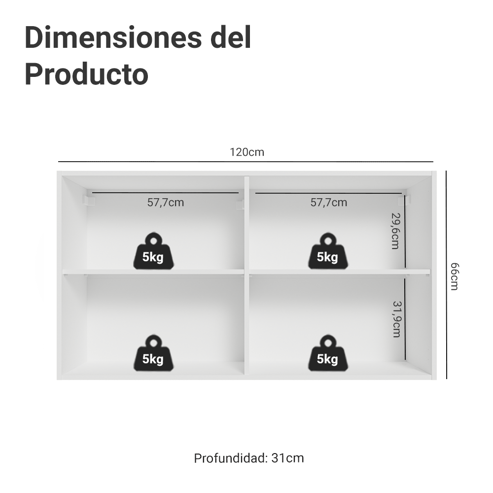 Gabinete Superior para Recámara 120 cm 2 Puertas Blanco Neo Madesa