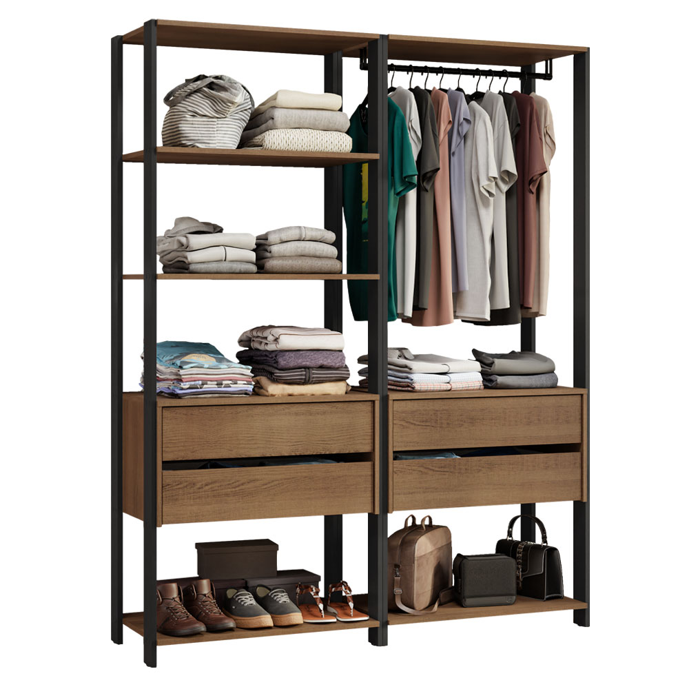 Clóset Modulado 4 Cajones 6 Niveles 140cm Marrón/Negro Valencia