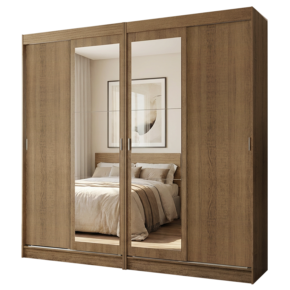 Conjunto de 2 Clósets 4 Puertas Corredizas con 2 Espejos Marrón Tokio Madesa