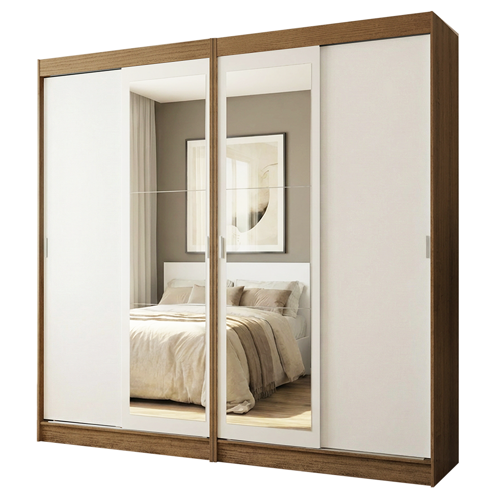 Conjunto de 2 Clósets 4 Puertas Corredizas con 2 Espejos Marrón/Blanco Tokio Madesa