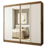 Conjunto de 2 Clósets 4 Puertas Corredizas con 2 Espejos Marrón/Blanco Tokio Madesa