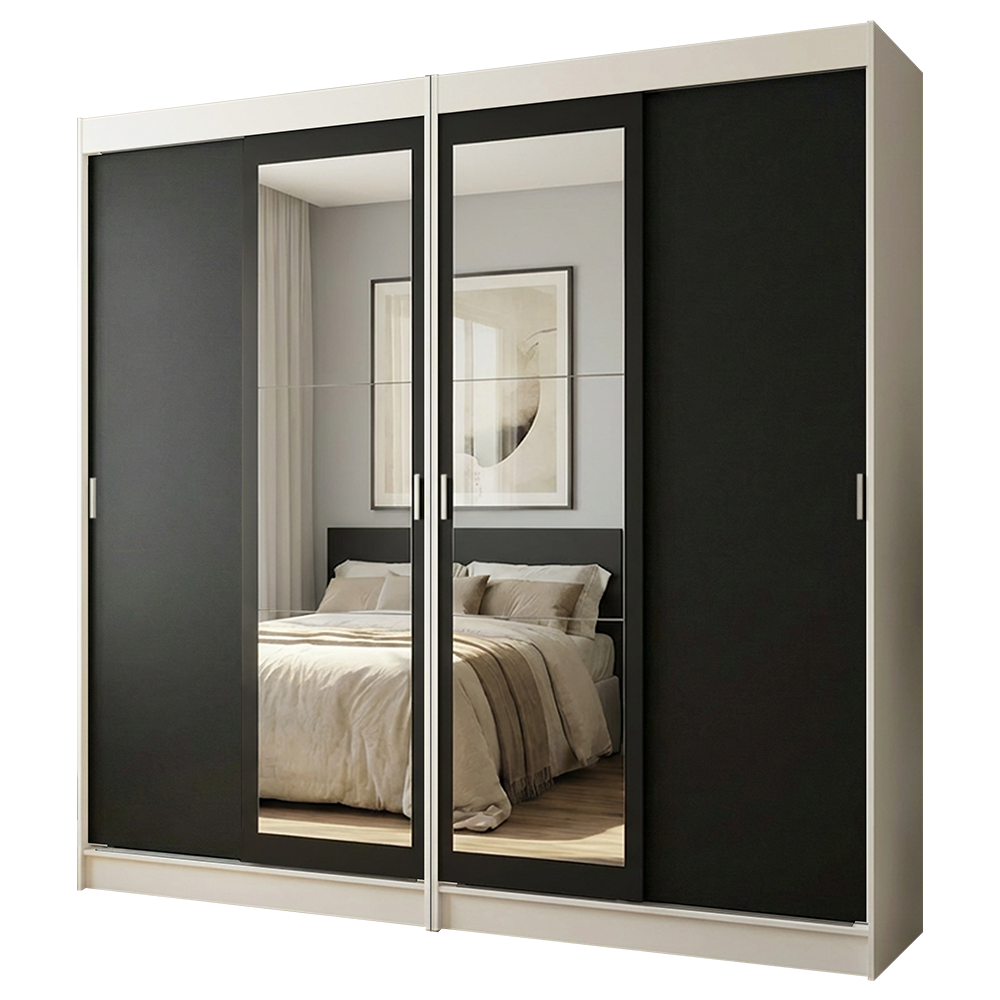 Conjunto de 2 Clósets 4 Puertas Corredizas con 2 Espejos Blanco/Negro Tokio Madesa