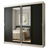 Conjunto de 2 Clósets 4 Puertas Corredizas con 2 Espejos Blanco/Negro Tokio Madesa
