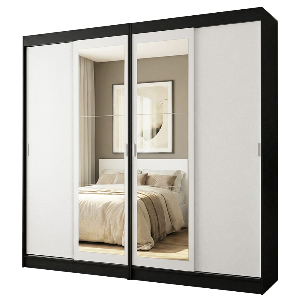 Conjunto de 2 Clósets 4 Puertas Corredizas con 2 Espejos Negro/Blanco Tokio Madesa