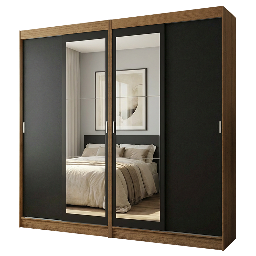 Conjunto de 2 Clósets 4 Puertas Corredizas con 2 Espejos Marrón/Negro Tokio Madesa