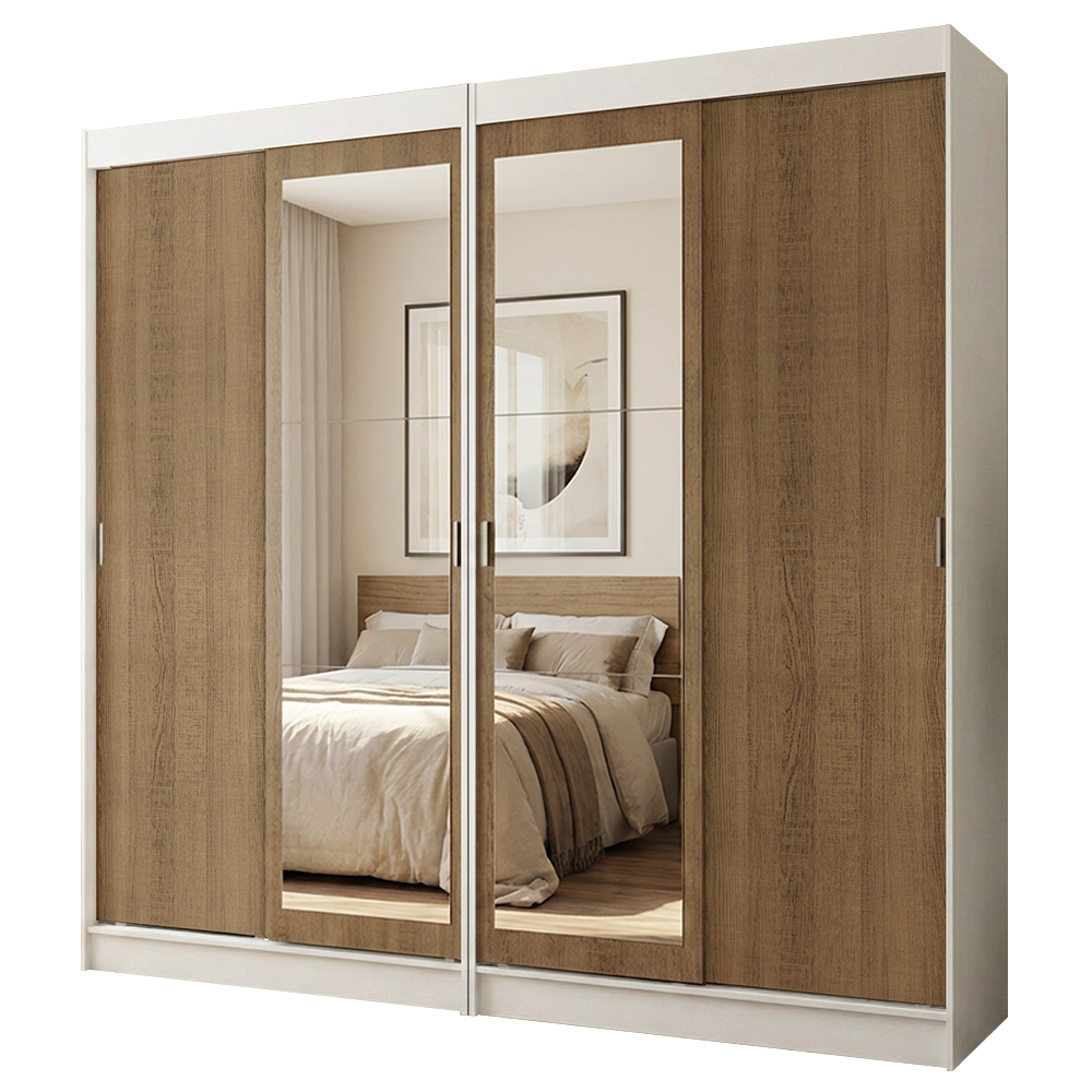 Conjunto de 2 Clósets 4 Puertas Corredizas con 2 Espejos Blanco/Marrón Tokio Madesa