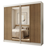 Conjunto de 2 Clósets 4 Puertas Corredizas con 2 Espejos Blanco/Marrón Tokio Madesa