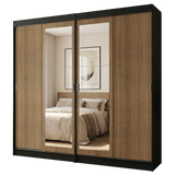 Conjunto de 2 Clósets 4 Puertas Corredizas con 2 Espejos Negro/Marrón Tokio Madesa