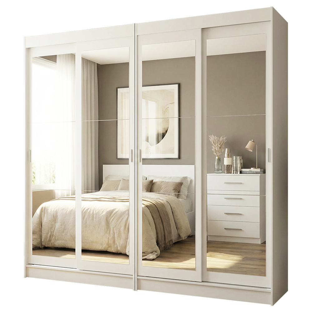 Conjunto de 2 Clósets 4 Puertas Corredizas con 4 Espejos Blanco Tokio Madesa