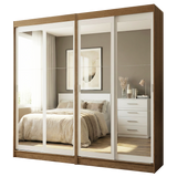 Conjunto de 2 Clósets 4 Puertas Corredizas con 4 Espejos Marrón/Blanco Tokio Madesa