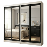Conjunto de 2 Clósets 4 Puertas Corredizas con 4 Espejos Blanco/Negro Tokio Madesa