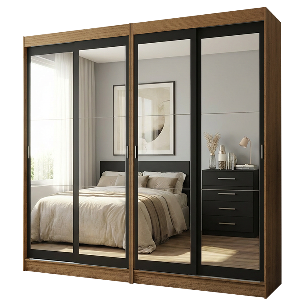 Conjunto de 2 Clósets 4 Puertas Corredizas con 4 Espejos Marrón/Negro Tokio Madesa