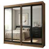 Conjunto de 2 Clósets 4 Puertas Corredizas con 4 Espejos Marrón/Negro Tokio Madesa