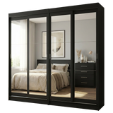Conjunto de 2 Clósets 4 Puertas Corredizas con 4 Espejos Negro Tokio Madesa
