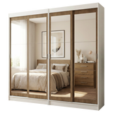 Conjunto de 2 Clósets 4 Puertas Corredizas con 4 Espejos Blanco/Marrón Tokio Madesa