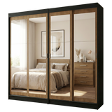 Conjunto de 2 Clósets 4 Puertas Corredizas con 4 Espejos Negro/Marrón Tokio Madesa