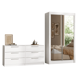 Conjunto de Recámara Individual con Clóset 2 Puertas con Espejos y Cómoda Blanco Madesa