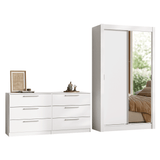 Conjunto de Recámara Individual con Clóset 2 Puertas con 1 Espejo y Cómoda Blanco Madesa