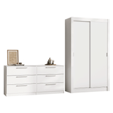 Conjunto de Recámara Individual con Clóset 2 Puertas y Cómoda Blanco Madesa