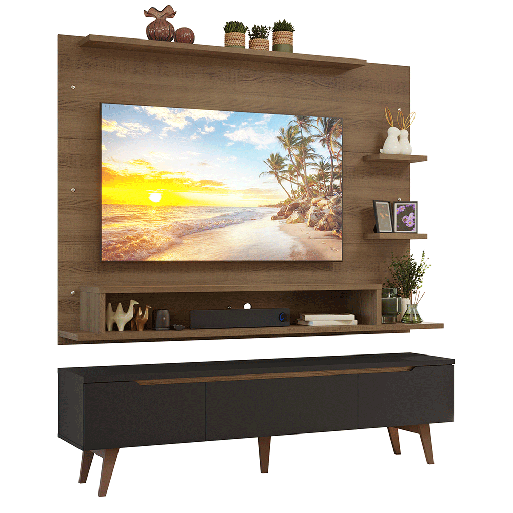 Mueble con Panel para TV hasta 60 Pulgadas 180 cm con patas Marrón/Negro/Marrón Reims Madesa