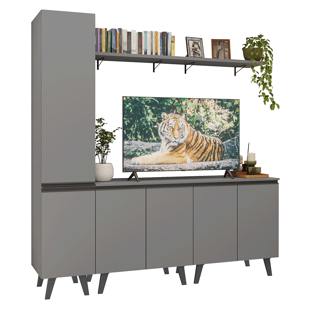 Mueble para TV hasta 70 Pulgadas + Repisa 200cm Gris Nice Madesa 02